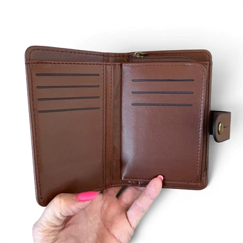 Cotton Road Wallet: Medium Brown Embossed PU Leather with Clip OPEN CARD VIEW