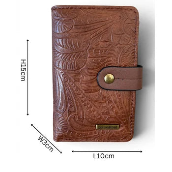 Cotton Road Wallet: Medium Brown Embossed PU Leather with Clip SIZE