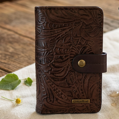 Cotton Road Wallet: Medium Coffee Brown Embossed PU Leather HERO