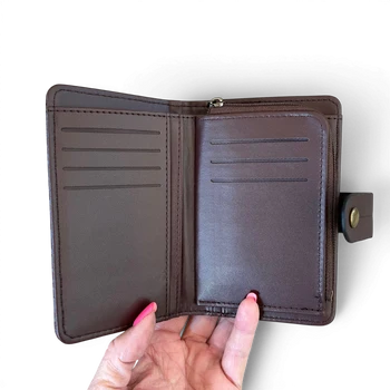 Cotton Road Wallet: Medium Coffee Brown Embossed PU Leather with Clip OPEN
