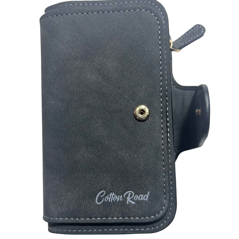 Cotton Road Wallet: Medium PU Leather Wallet DARK GREY OPEN CLIP