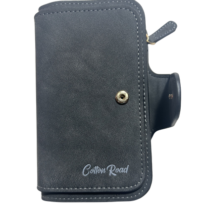 Cotton Road Wallet: Medium PU Leather Wallet DARK GREY OPEN CLIP