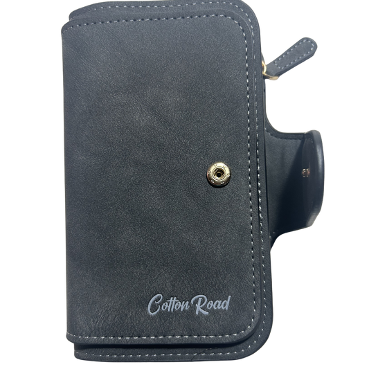 Cotton Road Wallet: Medium PU Leather Wallet DARK GREY OPEN CLIP