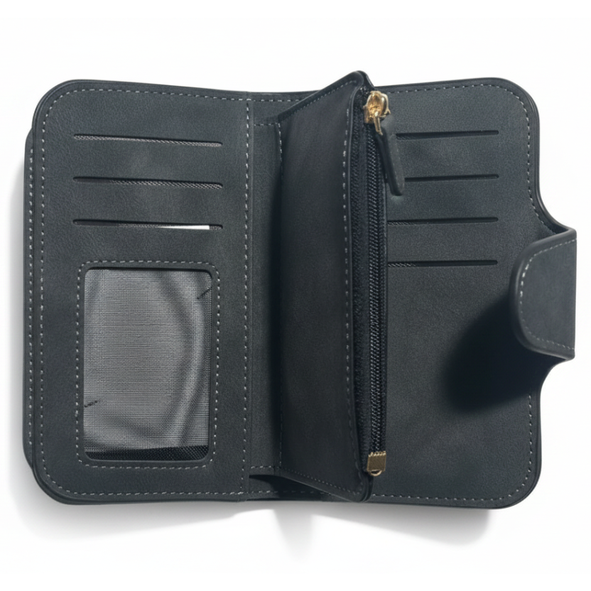 Cotton Road Wallet: Medium PU Leather Wallet DARK GREY OPEN ID POCKET AND COIN POCKET
