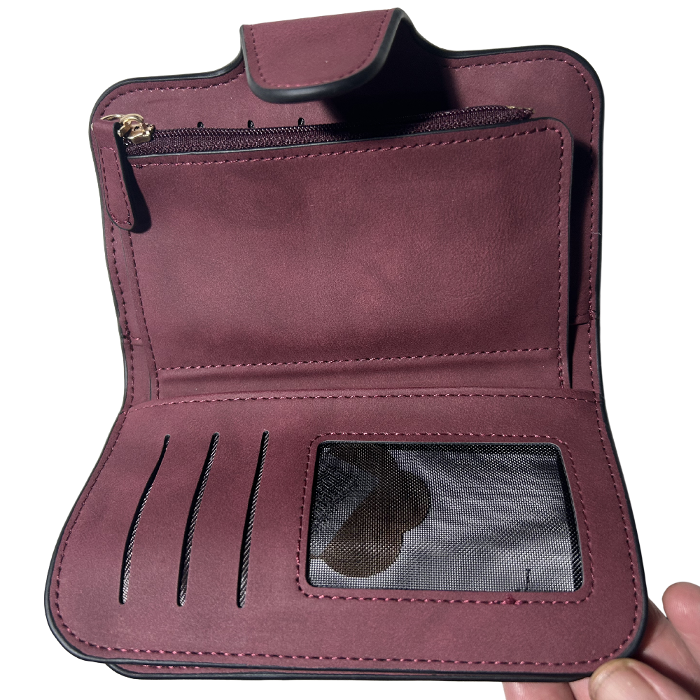 Cotton Road Wallet: Medium PU Leather Wallet MAROON OPEN