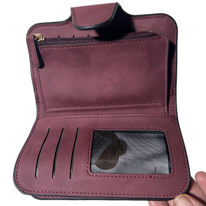 Cotton Road Wallet: Medium PU Leather Wallet MAROON OPEN