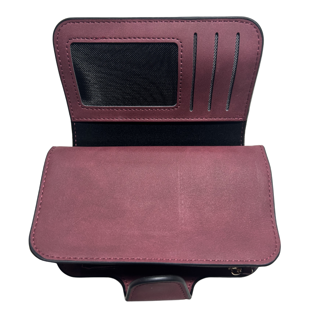 Cotton Road Wallet: Medium PU Leather Wallet MAROON OPEN VIEW