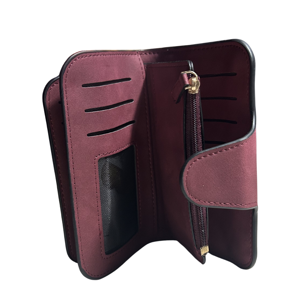 Cotton Road Wallet: Medium PU Leather Wallet MAROON SIDE VIEW