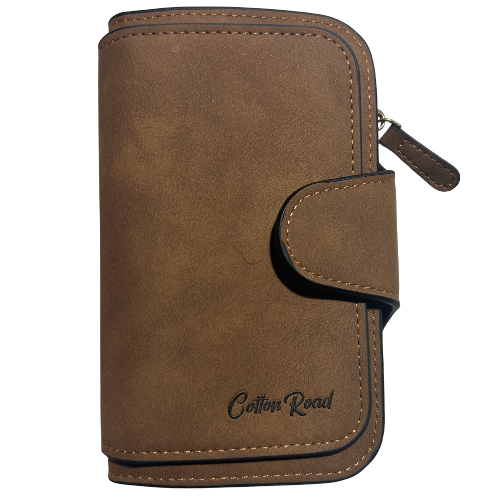 Cotton Road Wallet: Medium TAN BROWN PU Leather Wallet FRONT