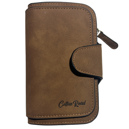 Cotton Road Wallet: Medium TAN BROWN PU Leather Wallet FRONT