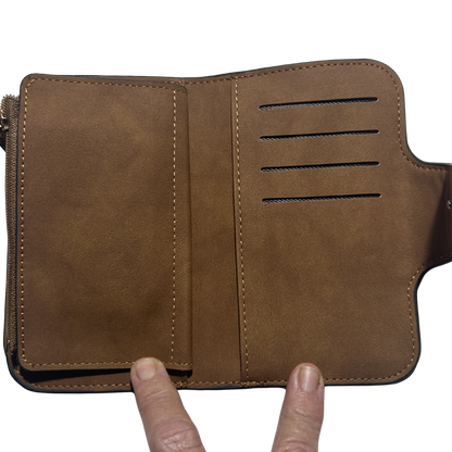 Cotton Road Wallet: Medium TAN BROWN PU Leather Wallet OPEN FOLDED