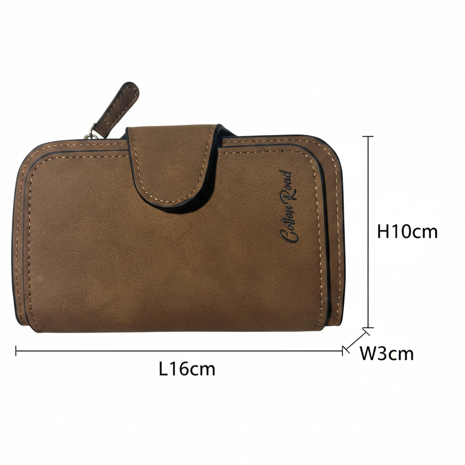 Cotton Road Wallet: Medium TAN BROWN PU Leather Wallet SIZE