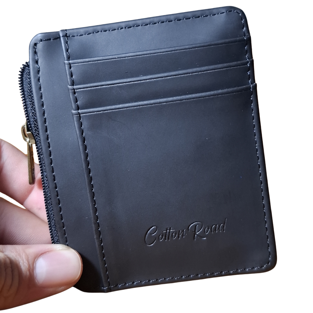 Cotton Road Wallet: SLIM BLACK PU LEATHER Small Card Holder BRANDED