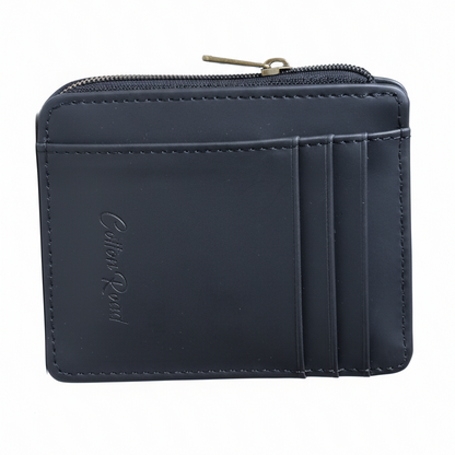 Cotton Road Wallet: SLIM BLACK PU LEATHER Small Card Holder FRONT