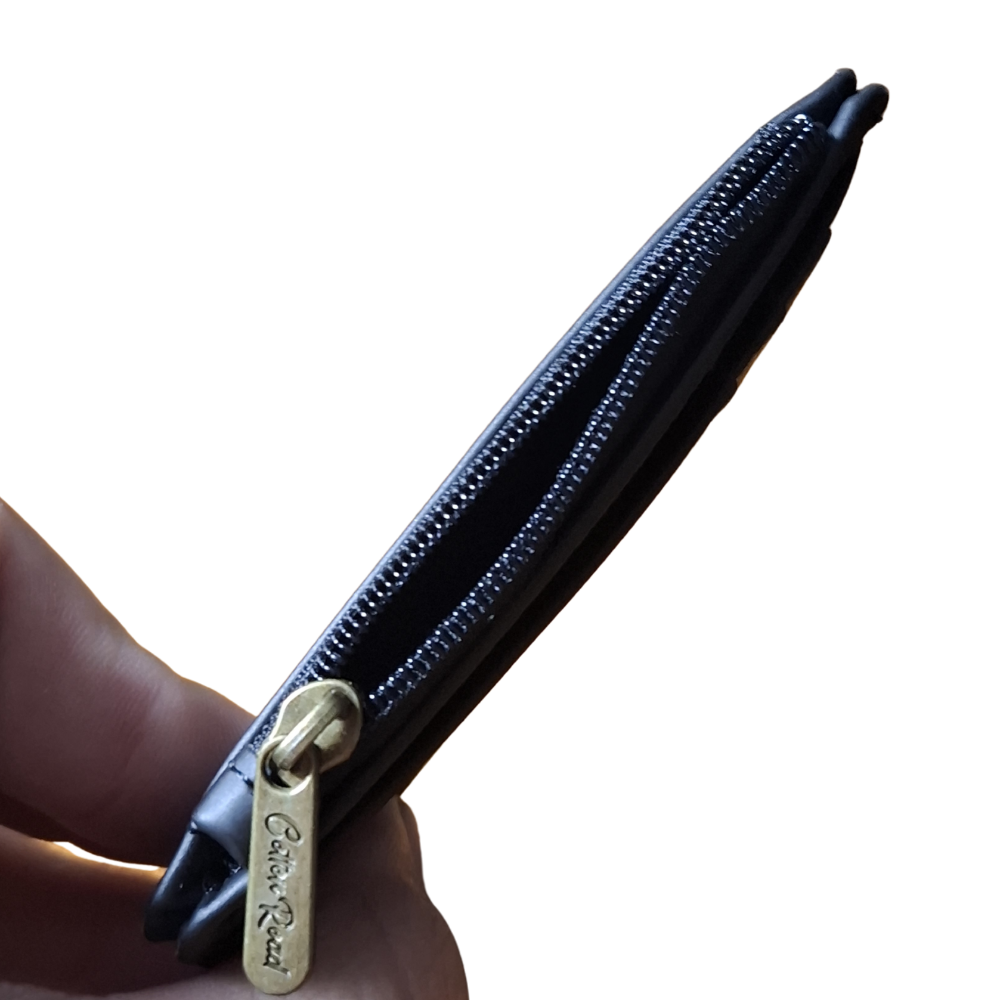 Cotton Road Wallet: SLIM BLACK PU LEATHER Small Card Holder TOP
