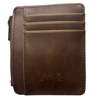Cotton Road Wallet: SLIM BROWN PU LEATHER small Card Holder FRONT