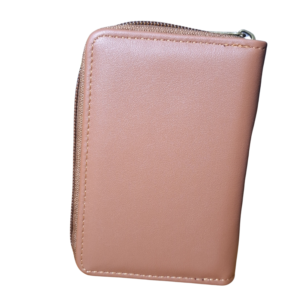 Cotton Road Wallet: TAN, BROWN Medium PU Leather Wallet with DARK BROWN clip cover BACK