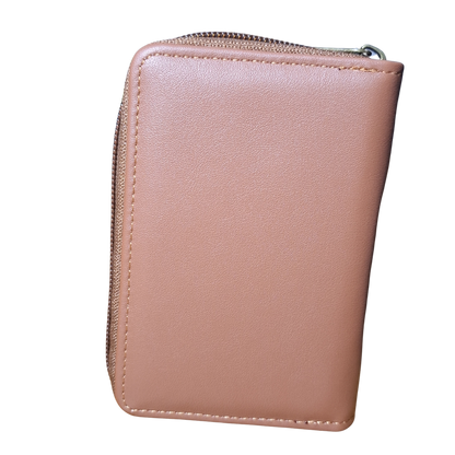 Cotton Road Wallet: TAN, BROWN Medium PU Leather Wallet with DARK BROWN clip cover BACK