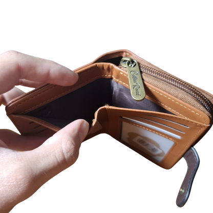 Cotton Road Wallet: TAN, BROWN Medium PU Leather Wallet with DARK BROWN clip cover NOTE POCETS