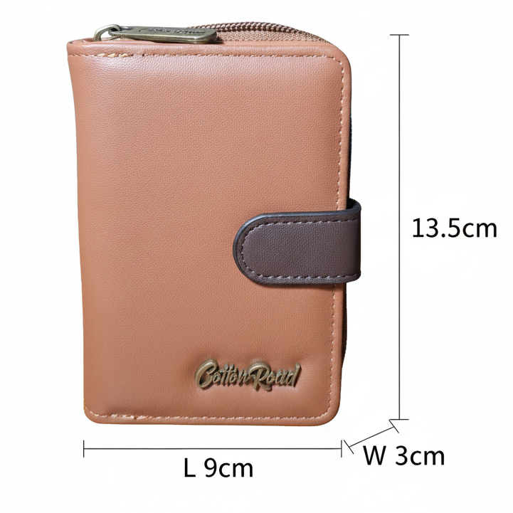 Cotton Road Wallet: TAN  BROWN Medium PU Leather Wallet with DARK BROWN clip cover SIZES
