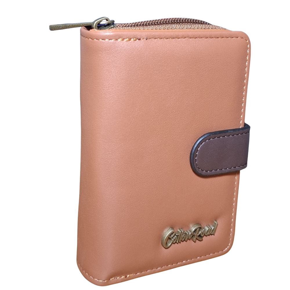 Cotton Road Wallet: TAN, BROWN Medium PU Leather Wallet with DARK BROWN clip cover VIEW