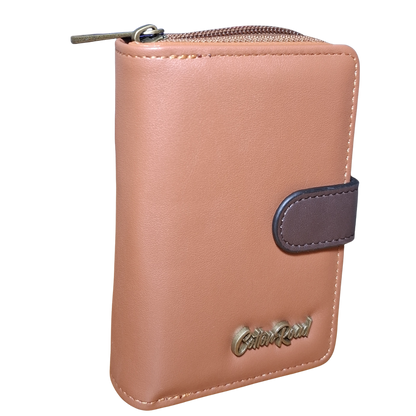 Cotton Road Wallet: TAN, BROWN Medium PU Leather Wallet with DARK BROWN clip cover VIEW