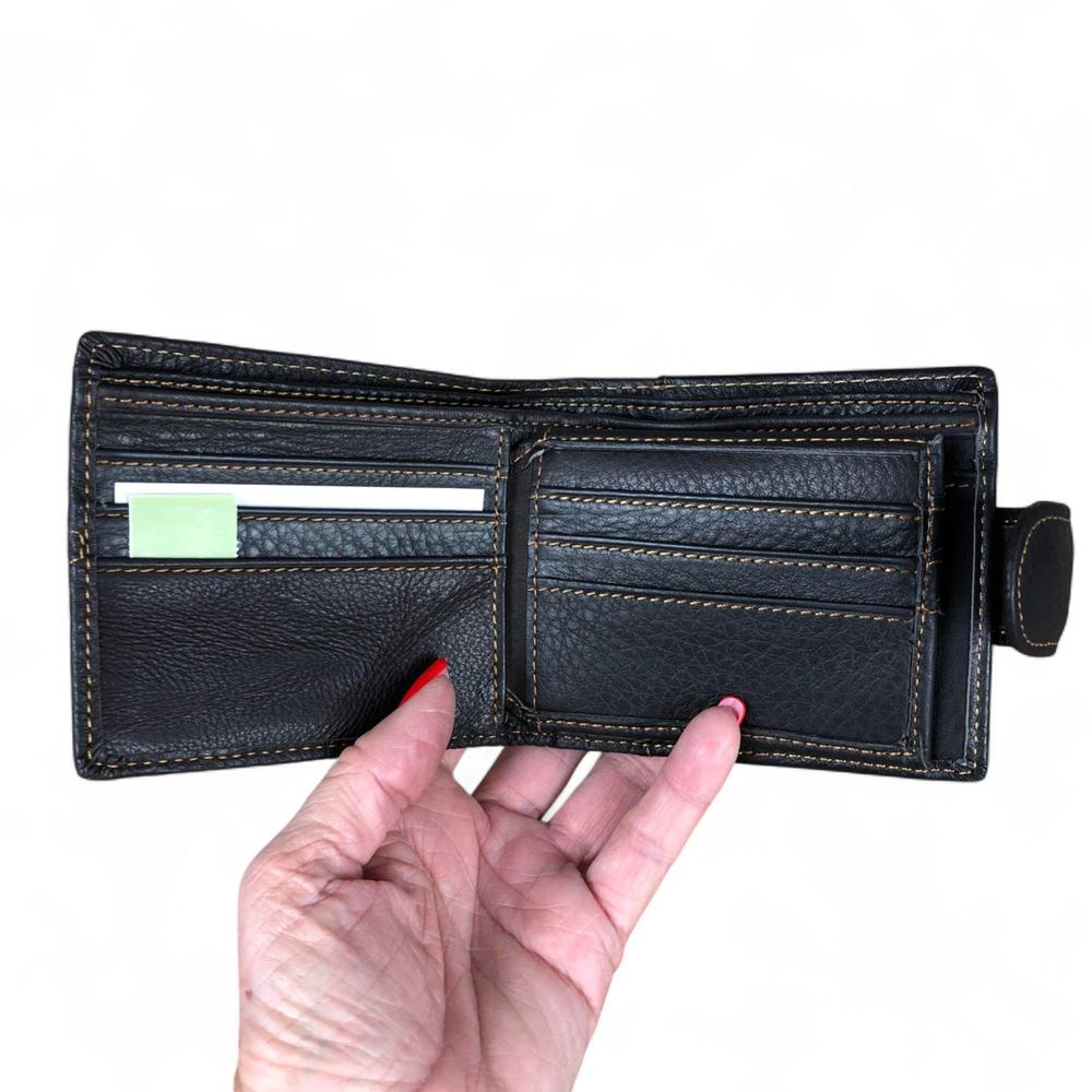 DARK BROWN VIVACE MENS Genuine Leather Wallet with Clip and TOPSTICH detailing