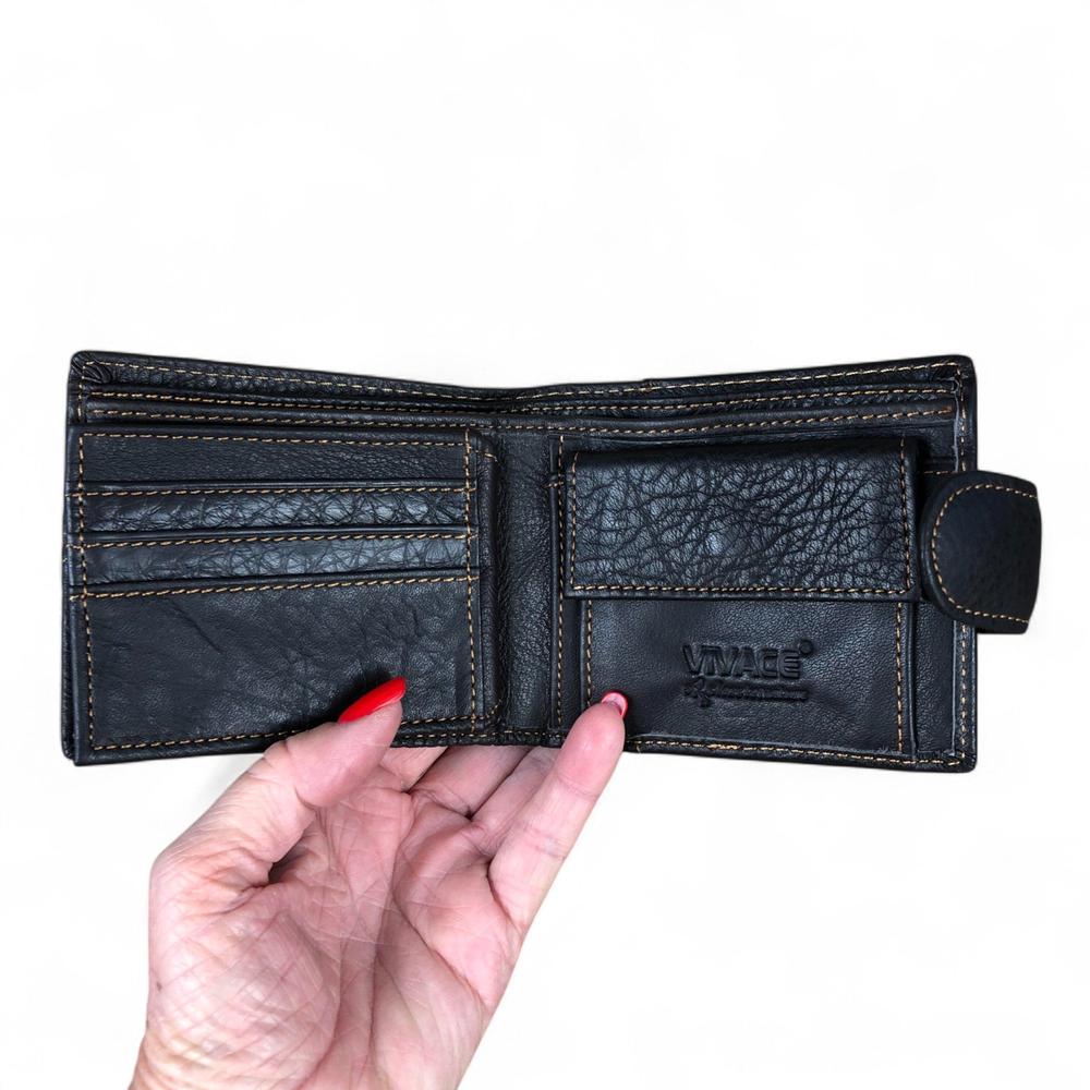 DARK BROWN VIVACE MENS Genuine Leather Wallet with Clip and TOPSTICH detailing
