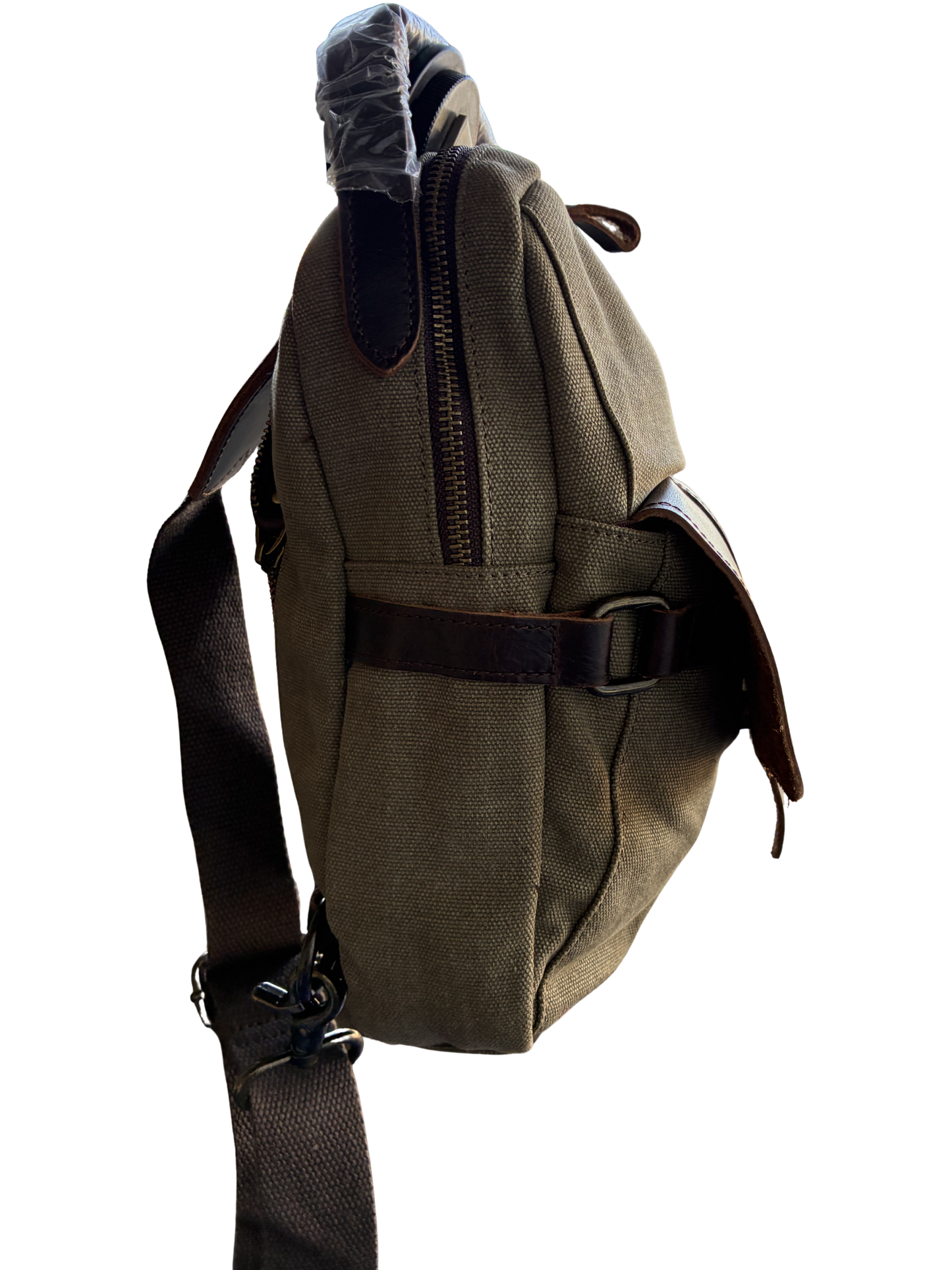 VIVACE CROSS BODY BAG: VINTAGE GREEN Canvas with Detailed Leather Trim