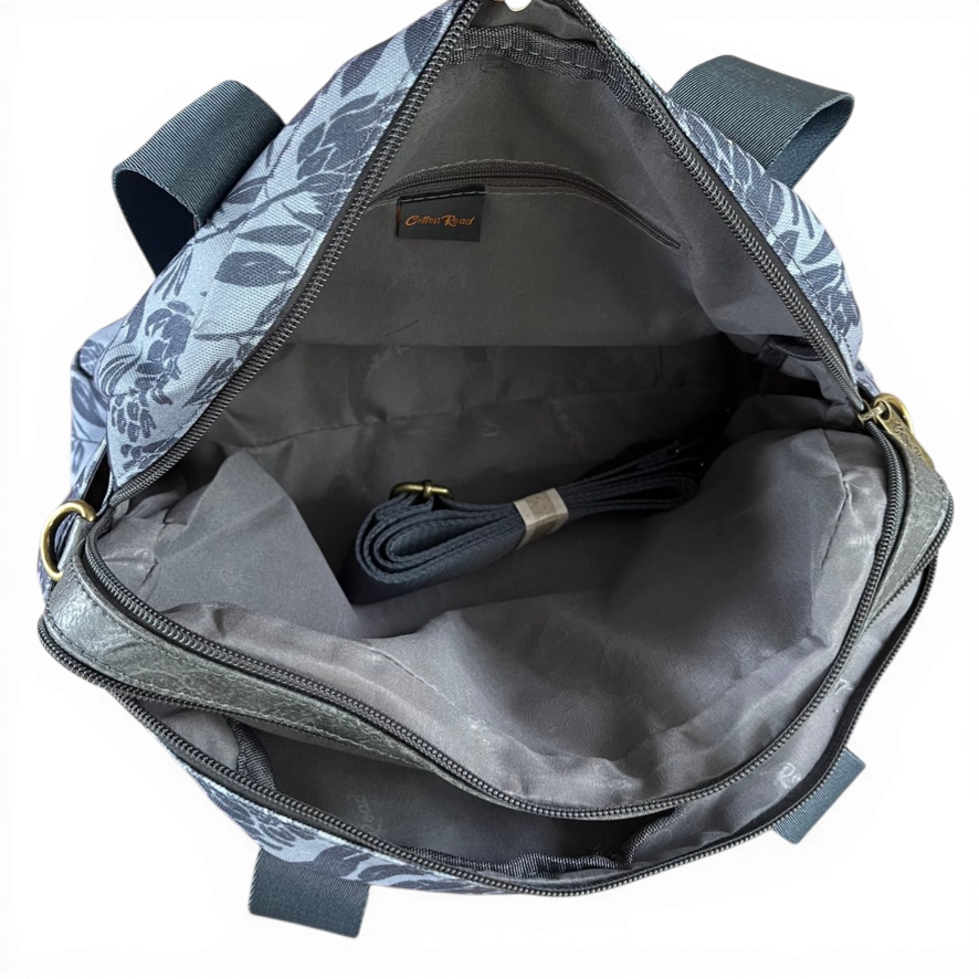 Cotton Road Handbag: BLUE/GREY Canvas PROTEA Print with MATCHING Cardholder