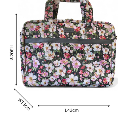 GREEN Canvas FLORAL Cotton Road Laptop Bag with GREY Trim and Matching Sleeve COMBO
