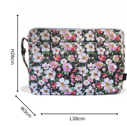 GREEN Canvas FLORAL Cotton Road Laptop Bag with GREY Trim and Matching Sleeve COMBO