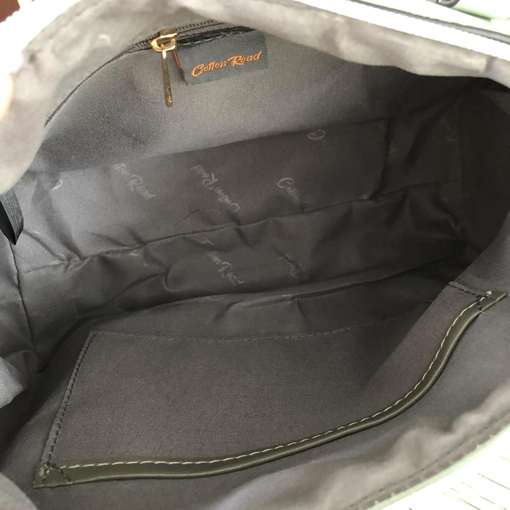 GREEN Cotton Road PU Leather Barrel Handbag with FLORAL Panel