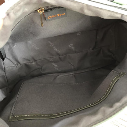 GREEN Cotton Road PU Leather Barrel Handbag with FLORAL Panel