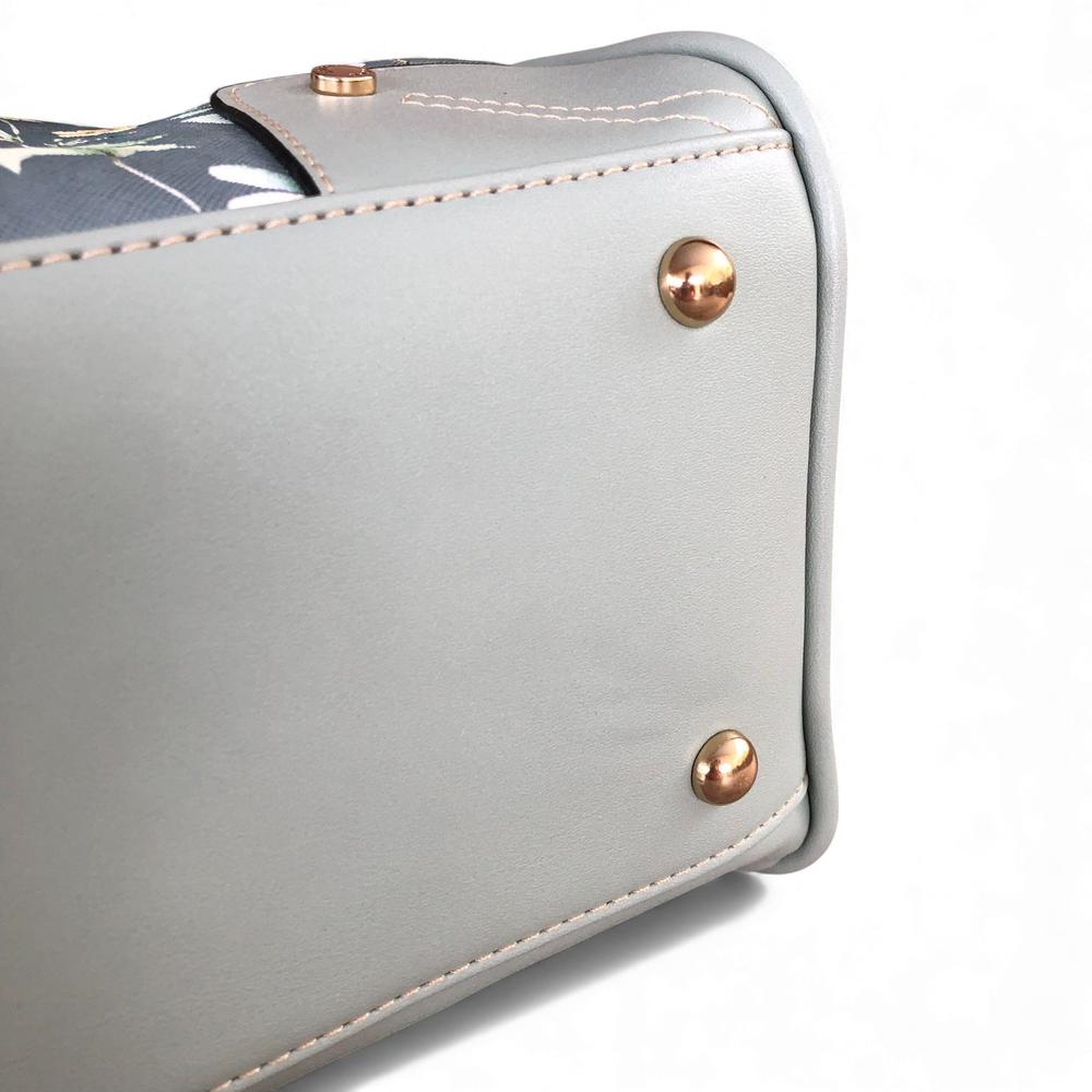 GREEN Cotton Road PU Leather Barrel Handbag with FLORAL Panel