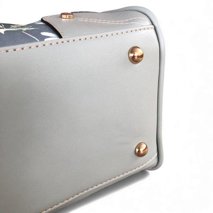 GREEN Cotton Road PU Leather Barrel Handbag with FLORAL Panel