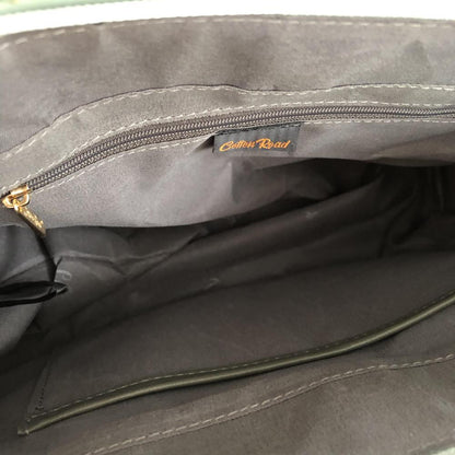 GREEN Cotton Road PU Leather Handbag with FLORAL Panel