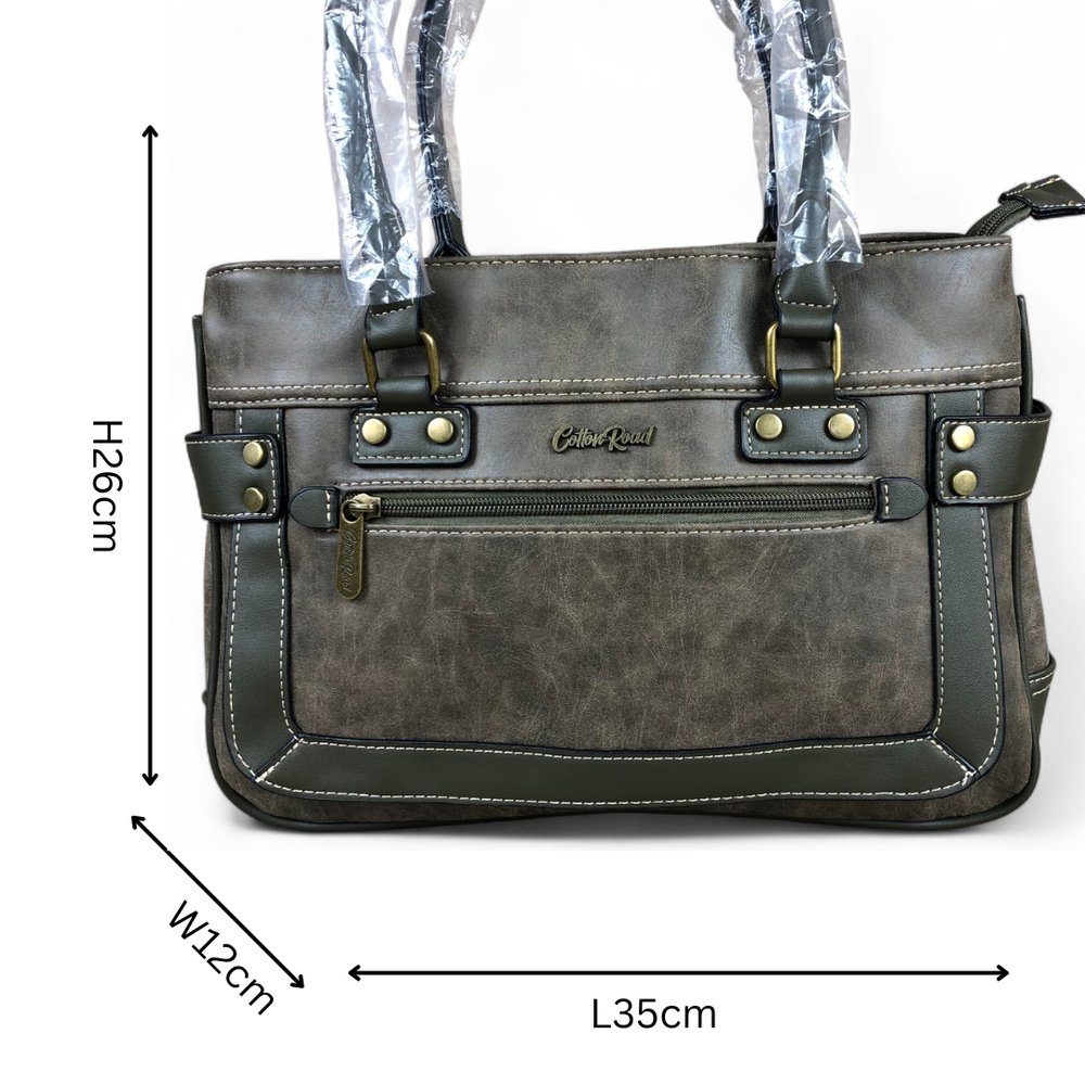 GREEN Cotton Road PU Leather Handbag with TRIM