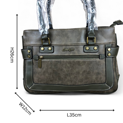 GREEN Cotton Road PU Leather Handbag with TRIM