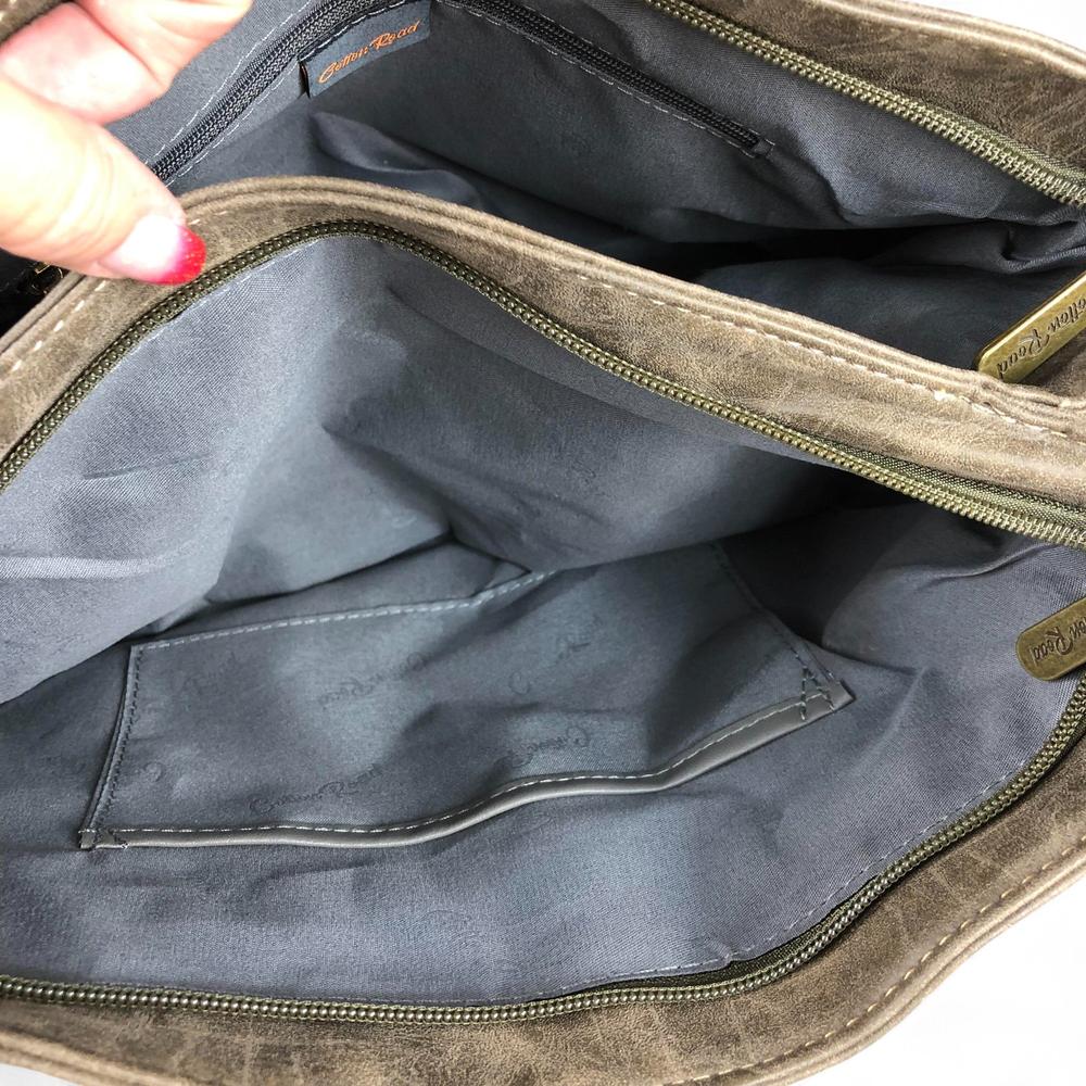 GREEN Cotton Road PU Leather Handbag with TRIM