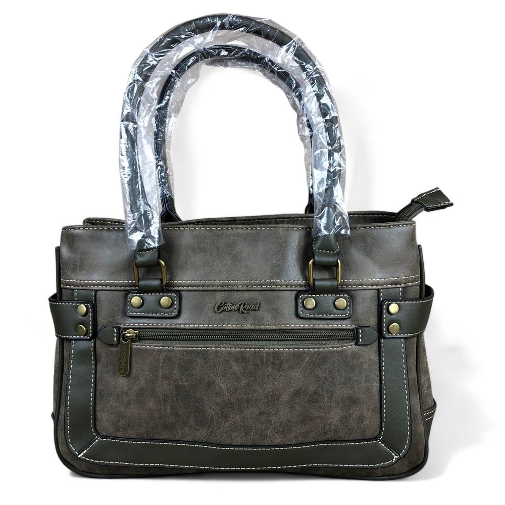 GREEN Cotton Road PU Leather Handbag with TRIM