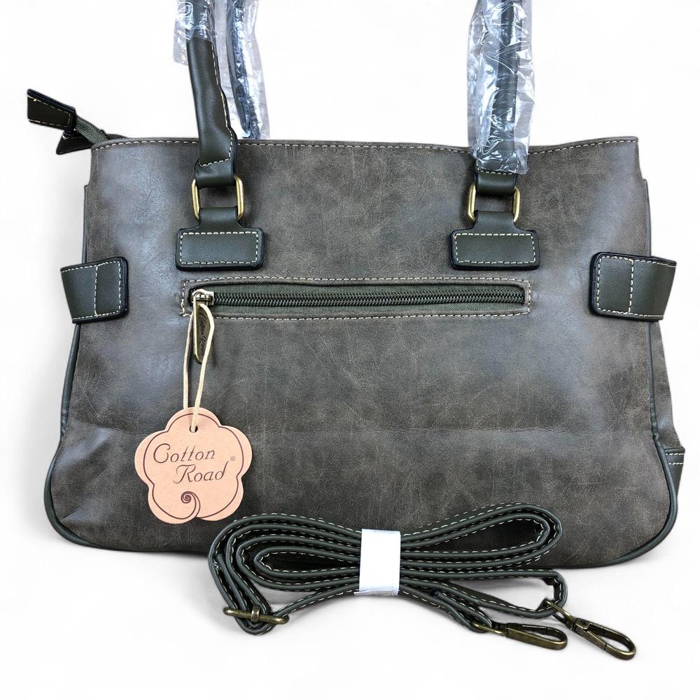 GREEN Cotton Road PU Leather Handbag with TRIM