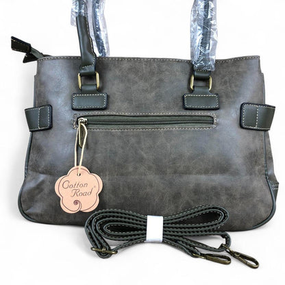 GREEN Cotton Road PU Leather Handbag with TRIM