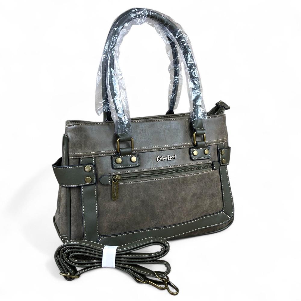 GREEN Cotton Road PU Leather Handbag with TRIM