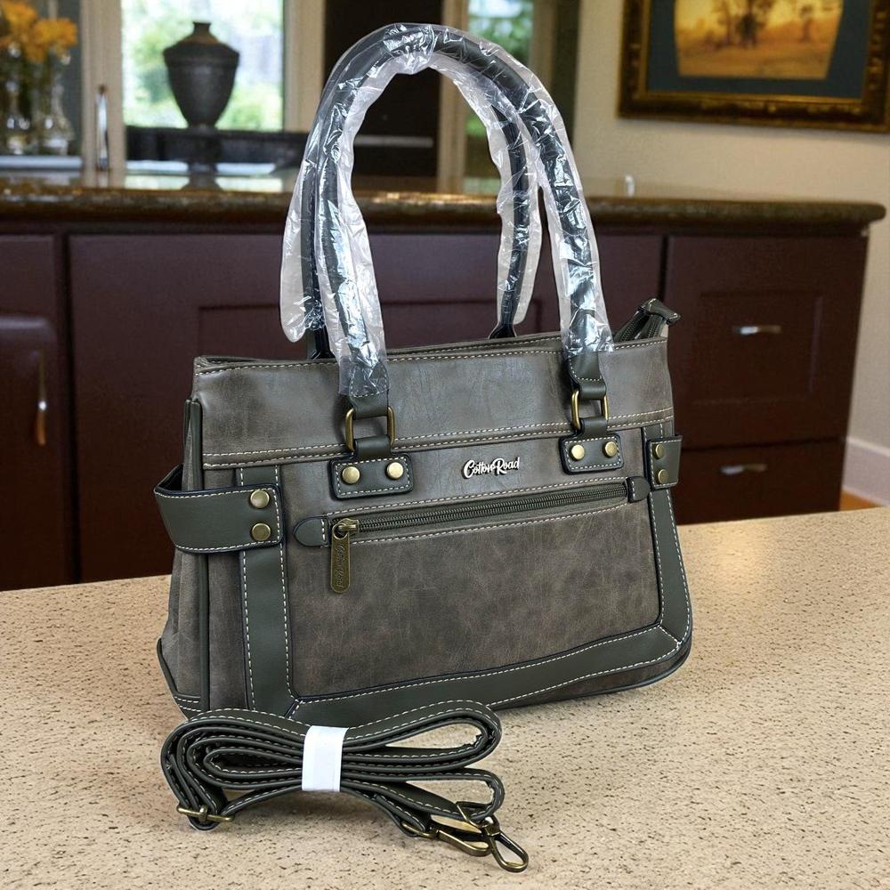 GREEN Cotton Road PU Leather Handbag with TRIM