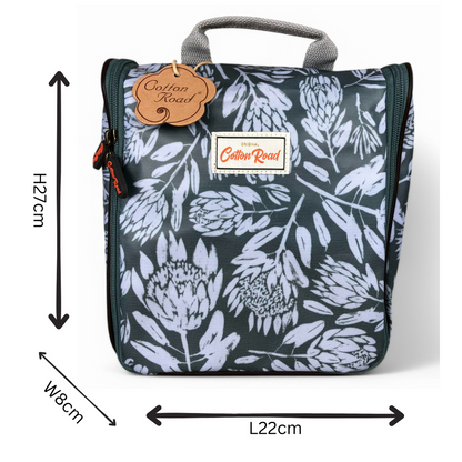 GREEN Cotton Road PVC Hanging Vanity Bag with PROTEAS
