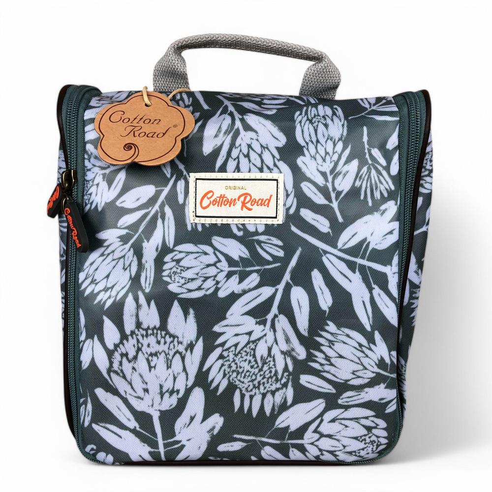 GREEN Cotton Road PVC Hanging Vanity Bag with PROTEAS