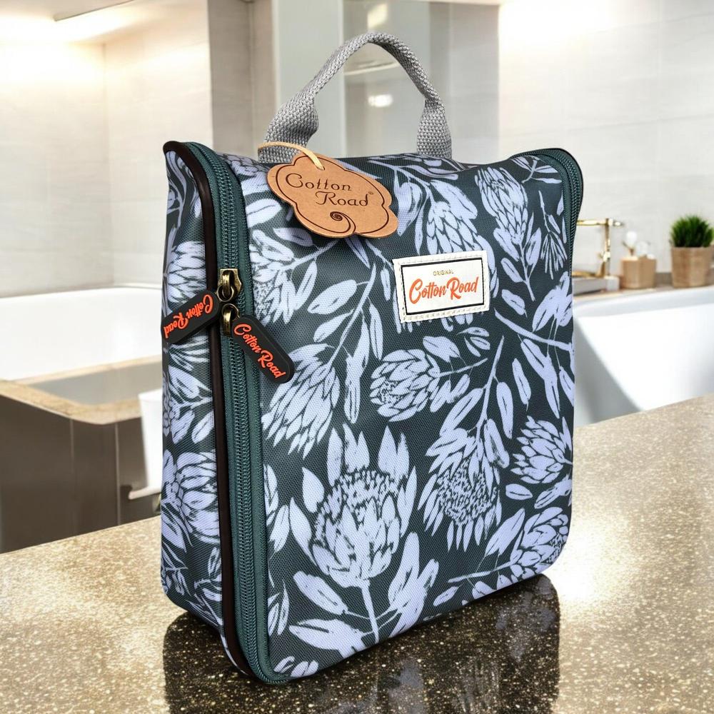 GREEN Cotton Road PVC Hanging Vanity Bag with PROTEAS