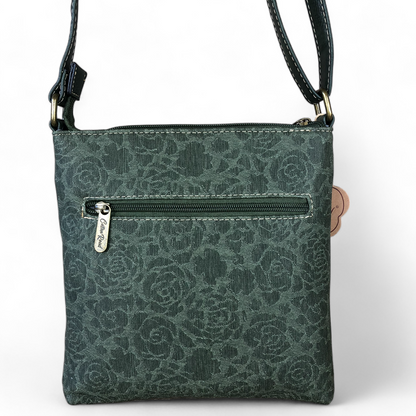GREEN FLORAL Printed PU Leather Cotton Road Sling Bag