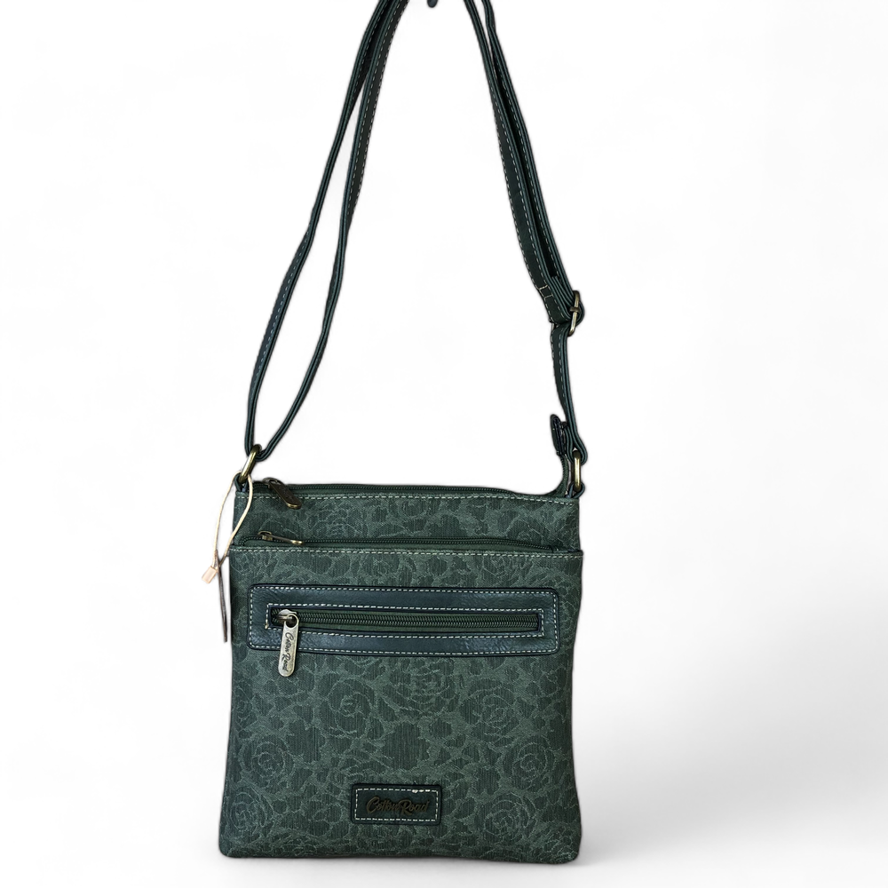 GREEN FLORAL Printed PU Leather Cotton Road Sling Bag